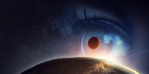 Aufkleber - Human eye and space. Elements of this image furnished by NASA.