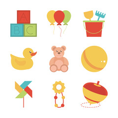 Sticker - toy object for small children to play, flat style cartoon icons set