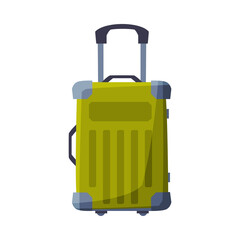 Sticker - Green Modern Plastic Suitcase on Wheels, Summer Vacation Object, Traveling and Tourism Vector Illustration on White Background