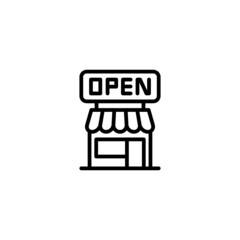 Poster - Open store icon, shop open icon  in black line style icon, style isolated on white background