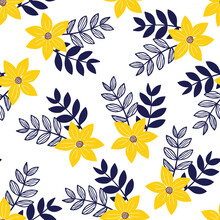 Seamless Floral Pattern With Hand Drawn Tickseed Flower. Creative Floral Designs For Fabric, Wrapping, Wallpaper, Textile, Apparel.