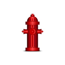 Red Fire Hydrant Realistic 3d Vector Model, Isolated Object On White Background, Fire Extinguishing Device.