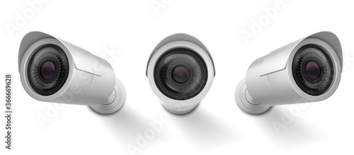 Fotografía Security cam, cctv video camera, street observe surveillance equipment front and side angle view