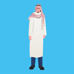 Wall Mural - arabic businessman in traditional clothes arab male cartoon character standing pose full length vector illustration