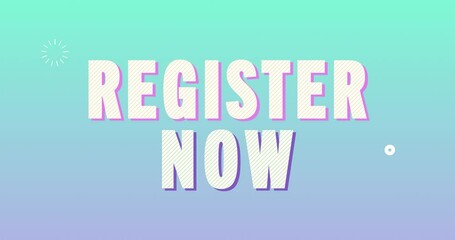 Wall Mural - Register now Logotype. Smooth Text Animation on colorful background. High quality 4K footage