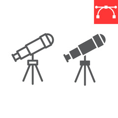 Wall Mural - telescope line and glyph icon, school and education, telescope sign vector graphics, editable stroke