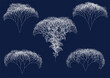set of computer generated irregular white fractal trees on dark blue background illustrating big data flow