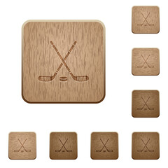 Sticker - Hockey sticks with puck wooden buttons