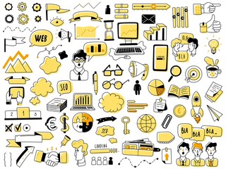 Web analytics doodle icons set