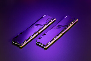 Desktop computer memory. Two DIMM DDR4 memory modules. Parts for assemble PC