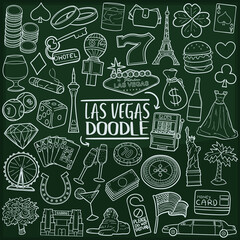 Wall Mural - Las Vegas Nevada Chalkboard Doodle Icons. Sketch Hand Made Design Vector Art.