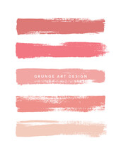 Pink Shades Art Brush Paint Texture Stripes Set Isolated Vector Background. Watercolor Beautiful Strokes Set.