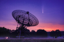 Neowise Comet And Radio Telescope At Dusk
