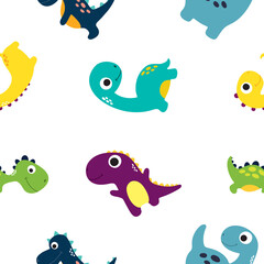 Wall Mural - Cute dinosaur baby seamless pattern