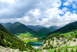Lake in Vall de Nuria valley Sanctuary in the Catalan Pyrenees,