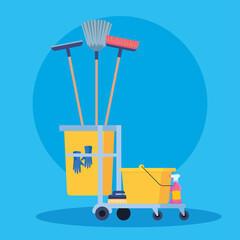 Wall Mural - cleaning trolley with equipment icons