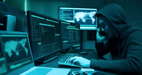 Asian male hacker extorting