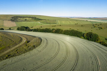 Canvas Print - Stunning drone landscape image of English countryside during late afternoon sunset Summer light