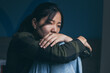 © panitan - sad serious illness woman.depressed emotion panic attacks alone sick people fear stressful.crying begging help.stop abusing domestic violence,person with health anxiety, bad frustrated exhausted