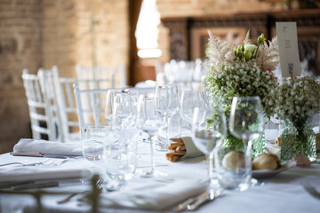 table set up for dinner, elegant and white