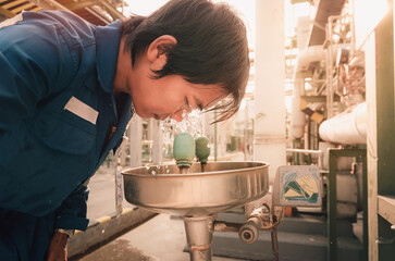 Men were exposed to chemicals and eye washing with eyewash station in chemical factory