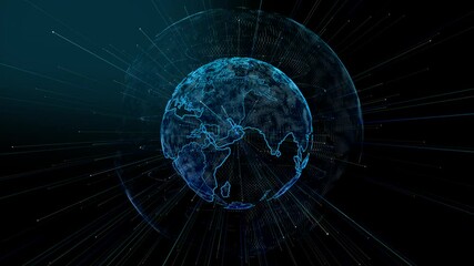 Wall Mural - Network connecting, World rotating on its axis in black Universe in stars. View from space on Planet Earth. Elements of this image furnished by NASA.