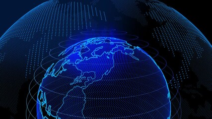 Wall Mural - Network connecting, World rotating on its axis in black Universe in stars. View from space on Planet Earth. Elements of this image furnished by NASA.