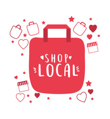 Wall Mural - shop local in bag with hearts and stars design of retail buy and market theme Vector illustration