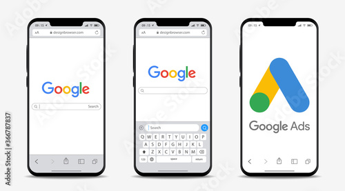 Google Search App On Apple Iphone Display Screen Ui Vector Isolated Smartphone Seo Search Engine Interface On White Background Google Ads Logo Business Presentation Modern Design Illustration Buy This Stock Vector