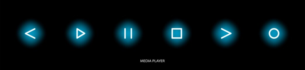 Flat linear design. Media player icon for applications, web sites and public use. Vector illustration. Touch control buttons - pause, play, forward and rewind, stop, record. Glowing touch buttons.