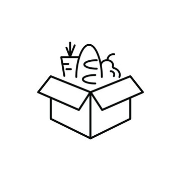 Box with food, food charity, delivery icon.