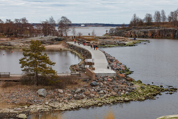 Wall Mural - Helsinki embankment in Merisatama distrinct. City islands.