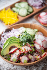 Poster - colorful octopus poke bowl with vegetables