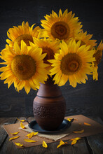Sunflower In A Vase On The Table.