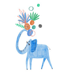 Wall Mural - Illustration with funny blue elephant