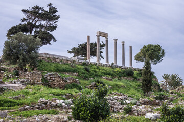 Poster - Roman columns in archaeological area around castle in Byblos, Lebanon, one of the oldest continuously inhabited cities in the world