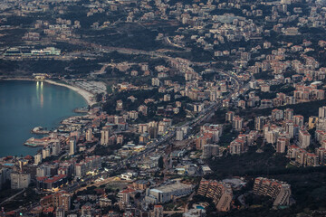 Poster - Jounieh city on the Mediterranean Sea coast seen from shrine in Harissa town, Lebanon