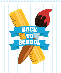 Wall Mural - back to school poster with paint brush and rule