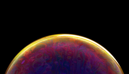 a 3d rendered macro shot of a soap bubble. surface materials modeling uses transparency, refraction,