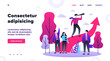 © Bro Vector - Group leader with spyglass looking far away. Business team standing near increase chart. Vector illustration for leadership, challenge, training, planning concept
