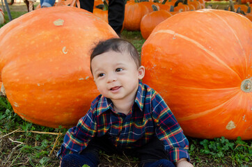 boy with pumpkin
