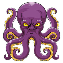 Angry Cartoon Purple Octopus
