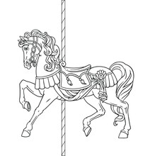 Carousel Horse, Merry Go Round Horse, French Carousel. Vector Illustration Of Carousel Horse On Carnival Ride. Coloring Book, Coloring Page