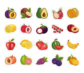 Wall Mural - bundle of fresh fruits set icons