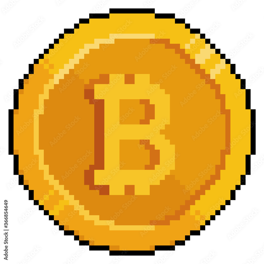 Pixel art bitcoin, gold coin, cryptocurrency. 8bit game icon on white  background 스톡 일러스트레이션 | Adobe Stock