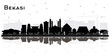 Bekasi Indonesia City Skyline Silhouette with Black Buildings and Reflections Isolated on White.