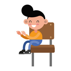 Sticker - little student boy seated in school chair comic character