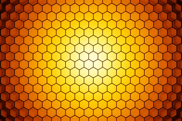 3d illustration of a yellow honeycomb monochrome honeycomb for honey. Pattern of simple geometric hexagonal shapes, mosaic background. Bee honeycomb concept, Beehive