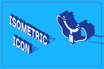 Poster - Isometric Slingshot icon isolated on blue background. Vector.