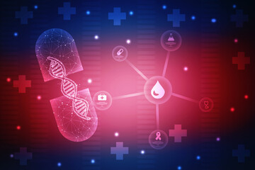 Poster - 2d render of dna structure, abstract background
